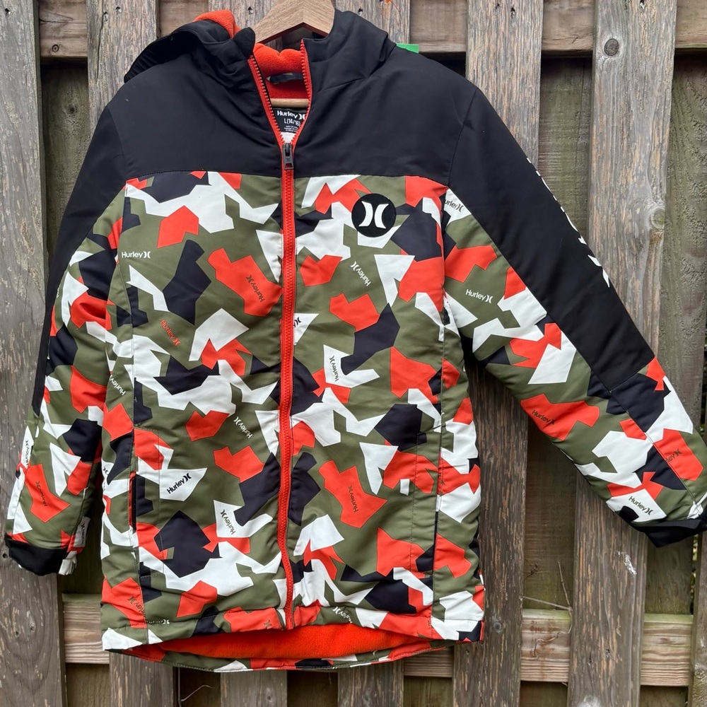 Hurley Camo Puffer Jacket with Hood Size 14/16 Large